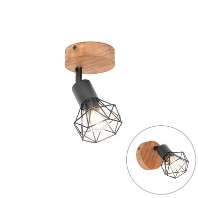 Spot industriel noir avec bras pivotant et inclinable en bois - Mosh