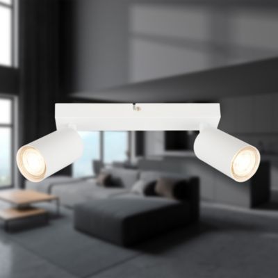 Spot LED 2 flammes orientable - IP20 - 255x55x155mm - Blanc - GU10 max. 9W - sans ampoules - interrupteur On/Off - Briloner