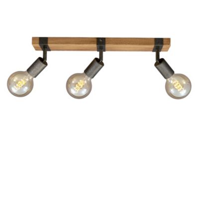 Spot LED 3-flammes avec base bois - IP20 - 480x100x90mm - E27 max. 25W - gunmetal - orientables - Briloner