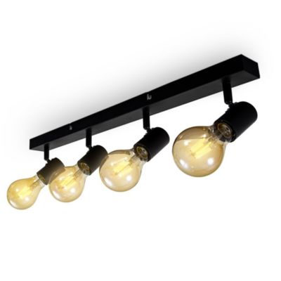 Spot LED 4-flammes - IP20 - 630x50x110mm - métal noir - E27 max. 60W - orientable - B.K.Licht