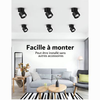 Spot LED en Saillie Orientable 20W CCT(3000K - 4000K - 6500K), rotatif à 360 degrés - Noir