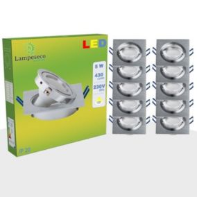 Spot LED encastrable orientable carré 5W équivalent 50W blanc chaud - Lot de 20