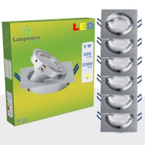 Spot LED encastrable orientable carré 5W équivalent 50W blanc neutre - Lot de 6