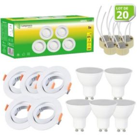 Spot LED encastrable orientable - LAMPESECOENERGIE - Lot de 20 - Blanc - GU10 - 4.9W - 120 degrés