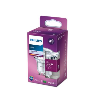 Spot LED GU10 275lm 3.5W IP20 blanc froid Philips