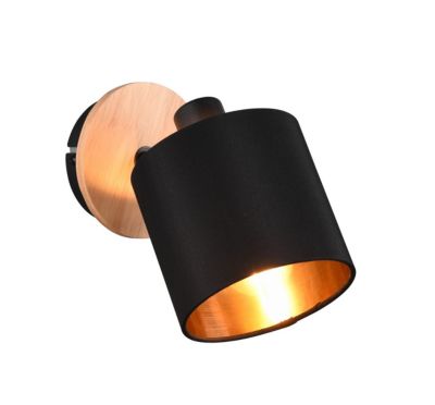 Spot mural et plafond moderne bois noir, abat-jour textile cylindrique ...