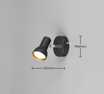 Spot patère Cantro noir G10 IP20 Ø8 x H.13cm Reality Leuchten