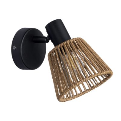 Spot patère métal noir et corde E14 ∅11,5cm Eglo, Almendros
