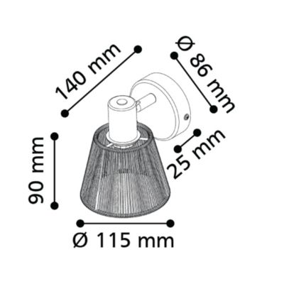 Spot patère métal noir et corde E14 ∅11,5cm Eglo, Almendros