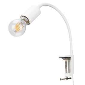 Lampe de bureau à pince gu10 acier blanc et bois, SEYNAVE Nomade H.19 cm