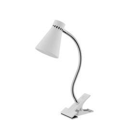 Lampe de bureau à pince gu10 acier blanc et bois, SEYNAVE Nomade H.19 cm