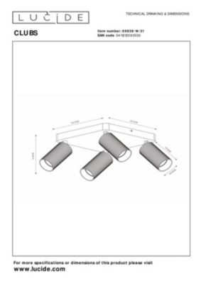 Spot plafond CLUBS en aluminium avec 4xGU10 - Blanc - Lucide