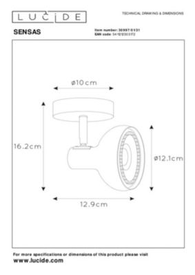 Spot plafond SENSAS en acier avec 1xGU10 (ES111) - Blanc - Lucide