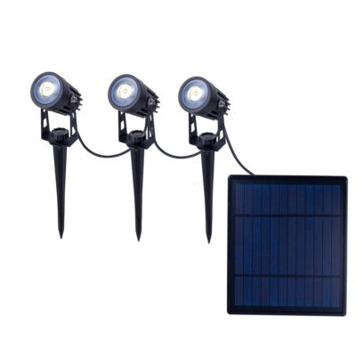 Spot solaire 3 LED Spoti piquet terre extérieur métal plastique noir 3 niveaux puissance LED fixes
