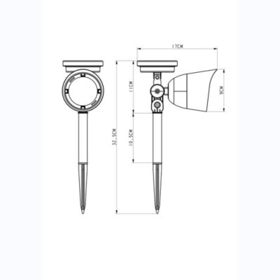 Spot solaire en inox à piquer- Hauteur 32,5cm- 3 LED blanches- 30 Lumens- Eclairage extérieur Jardin