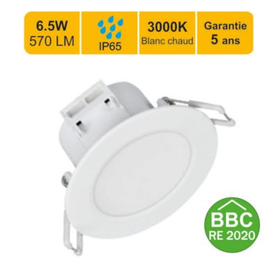 Spots LED encastrable BBC (RT2012) IP65 - spécial salle de bain - 6.5W 500 LM 3000K - garantie 5 ans