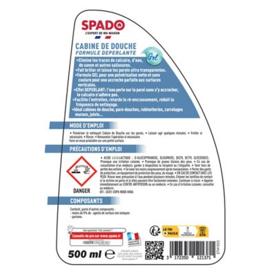 Spray nettoyant déperlant cabine de douche 500ml Spado