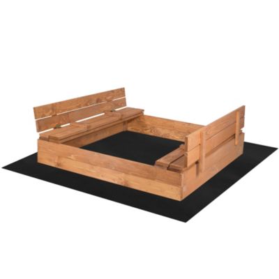 Springos bac à sable pour enfants en bois couverture 2 bancs 98 x 98 cm imprégnés