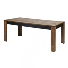 STALONE - Table Repas 195cm Effet Bois Manguier Foncé et Noir