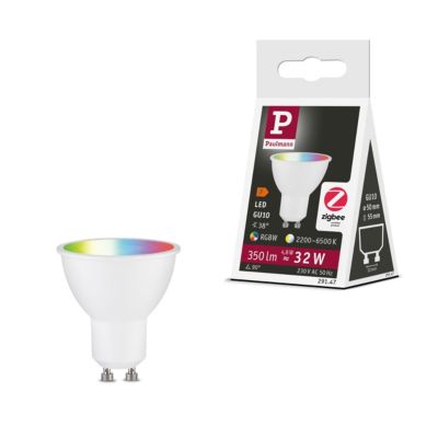 Standard 230 V Smart Home Zigbee 3.0 Réflecteur LED GU10 350lm 4,8W RGBW+ gradable Blanc dépoli