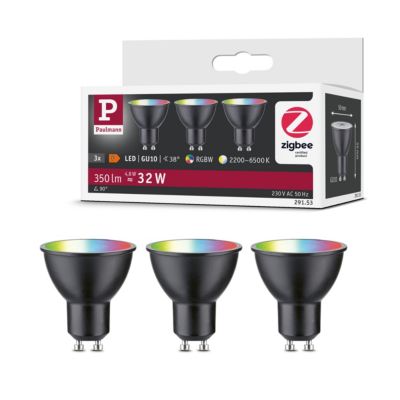 Standard 230 V Smart Home Zigbee 3.0 Réflecteur LED GU10 3x350lm 3x4,8W RGBW+ gradable Noir mat