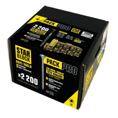 STARBLOCK Coffret de vis Pack Pro 2 200 vis Bois Aggloméré Tête fraisée Torx 9 tailles 1 Porte embouts mousqueton 50 mm
