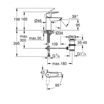 START Mitigeur Monocommande de lavabo, Avec vidage, Taille S,  Chrome (G-31137002)