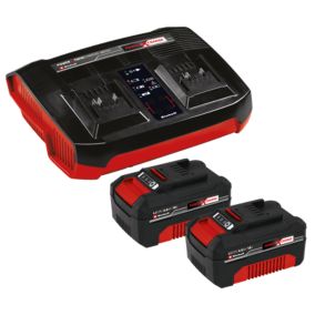 Starter Kit Einhell avec batterie et chargeur Power X-Change (lithium-ion, 18 V, 2 batteries 4,0 Ah et chargeur double)