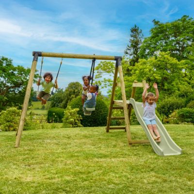 Station balançoire et vis-à-vis ARBOUSIER en bois H190cm marron