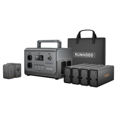 Station d'Energie RUNHOOD HE1200 - 1200 W Sinus Pur - 4 EB324 - 648 Wh - Recharge Solaire et AC - Modulaire et Echange a Chaud