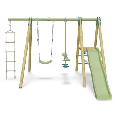 Station de jeux bois poutre métal 1,90 m, 5 enfants, Techwood Premium OREKA 2