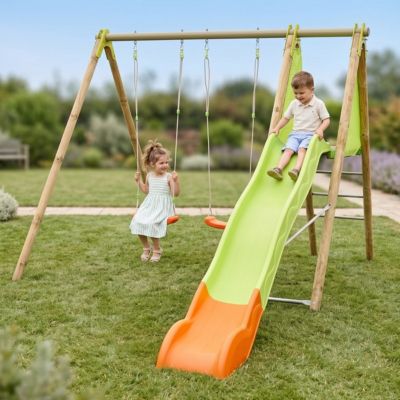 Station de jeux bois poutre métal 2,30 m Techwood ARROBA - 4 enfants