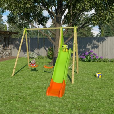 Station de jeux bois poutre métal 2,30 m Techwood ARROBA - 4 enfants