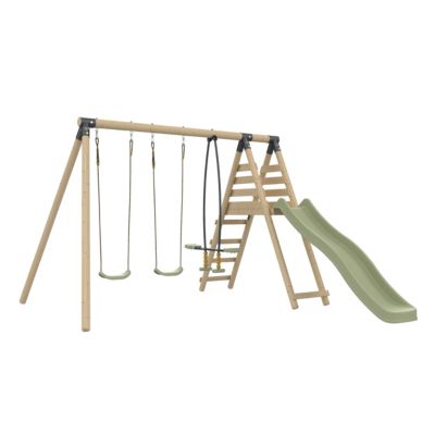 Station de jeux en bois Ceyreste Barbouzet TP Toys 2 balançoires + 1 vis-à-vis + toboggan L.342 x l.342 x H.224 cm