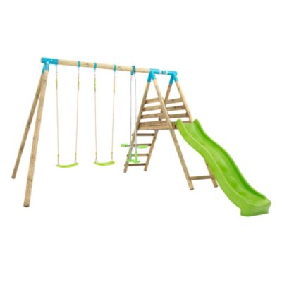 Station de jeux en bois Ceyreste TP Toys 2 balançoires + vis-à-vis + toboggan + kit d'ancrage L.339 x l.436 x H.243 cm