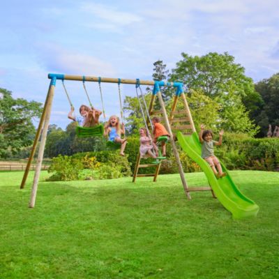 Station de jeux en bois Ceyreste TP Toys 2 balançoires + vis-à-vis + toboggan + kit d'ancrage L.339 x l.436 x H.243 cm