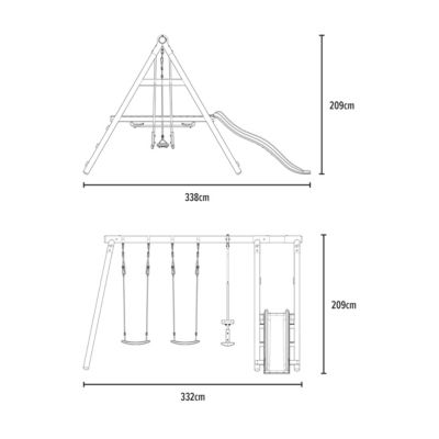 Station genêt tp toys 2 balancoires / vis-a-vis / toboggan / kit d'ancrage h.209 cm