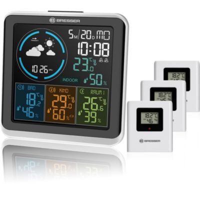 Station météo Bresser avec écran couleur, 4 points de mesure, 3 capteurs sans fil inclus, température humidité prévisions