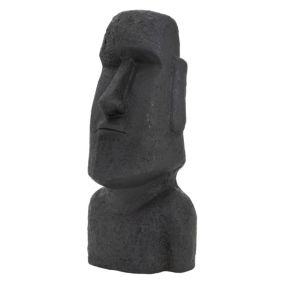 Statue déco tête moaï île de Pâques en résine figurine anthracite aspect basalte