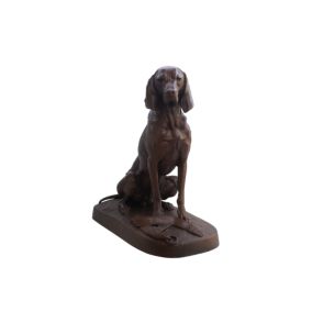 Statue en fonte, chien au collier brun antique, Dommartin
