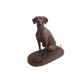 Statue en fonte, chien à la bécasse brun antique, Dommartin