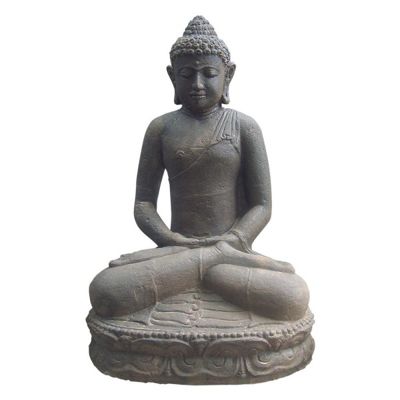 Statue jardin bouddha lotus méditation Gd format - Gris anthracite 60 cm