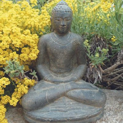 Statue jardin bouddha lotus méditation Gd format - Gris anthracite 60 cm