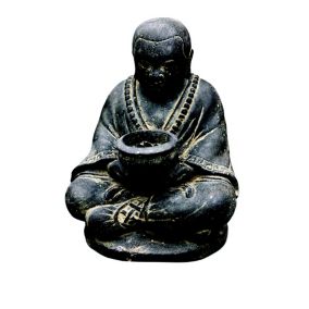 Statue moine assis avec pot bougie Penez Herman 7074060 en pierre reconstituée H.20 cm