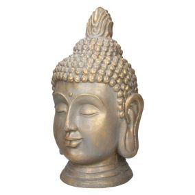Statue tête de Bouddha 53 cm aspect bronze en polyrésine Yoga Feng-Shui Reiki