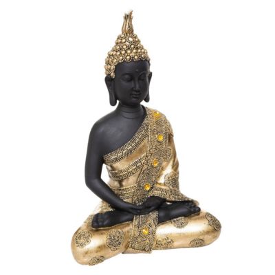 Statuette bouddha assis - résine - doré - H34 cm - Atmosphera
