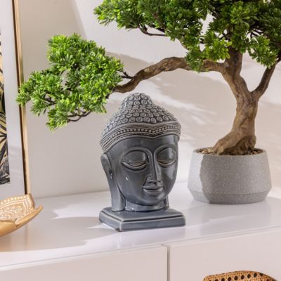 Statuette bouddha "Yola" céramique gris H22,5cm - Atmosphera