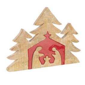 Statuette Déco Bois "Puzzle Nativité" 55cm Rouge