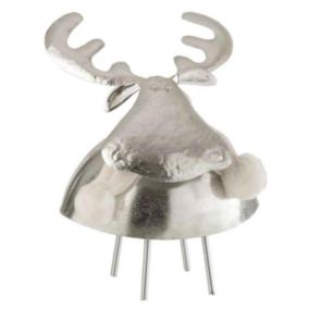 Statuette Déco "Cerf" 24cm Argent & Blanc