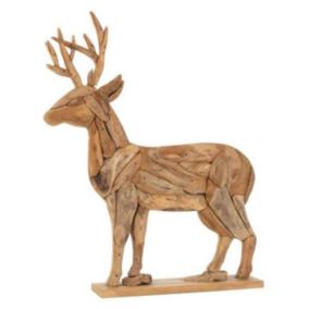 Statuette Déco "Cerf en Bois" 66cm Naturel